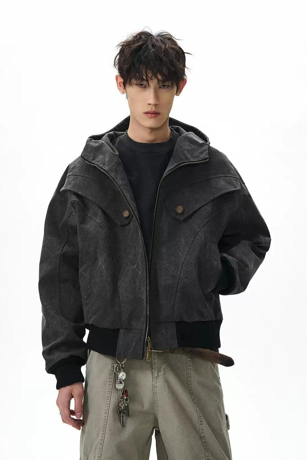 Buttoned Detail Hooded Jacket