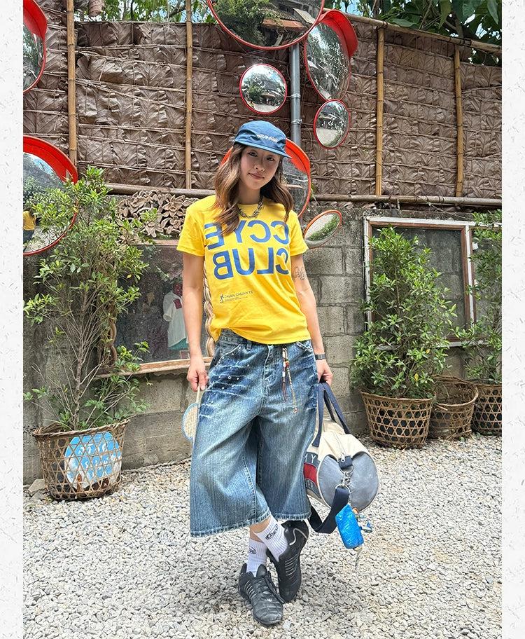 Retro Rivet Faded Denim Shorts