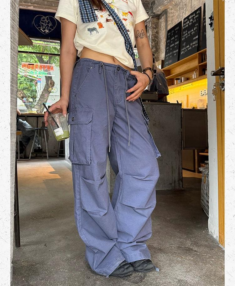 Drawstring Straight Leg Cargo Jeans