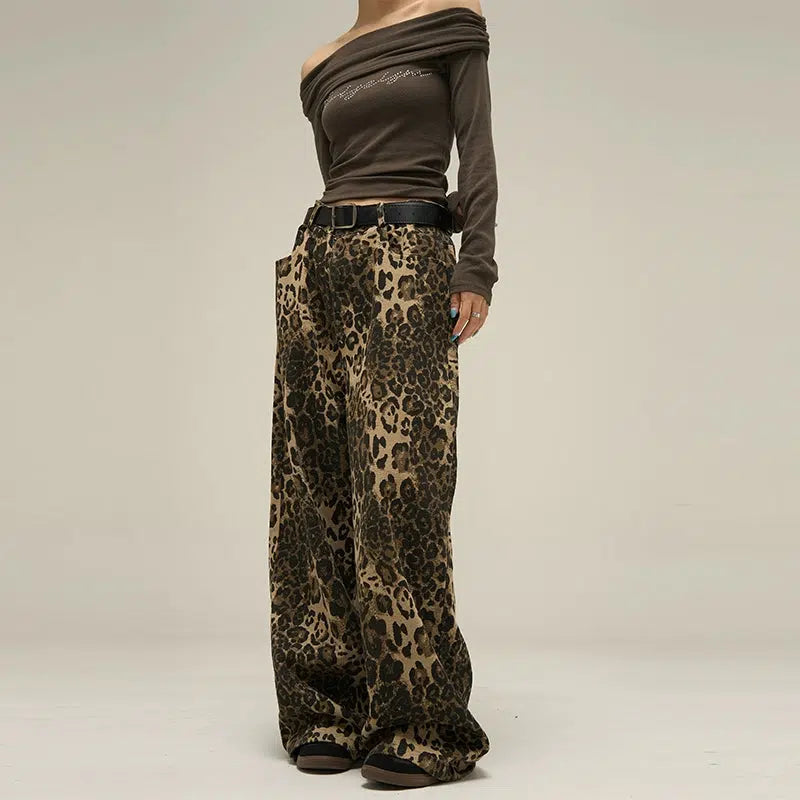 Slant Pocket Leopard Print Loose Pants