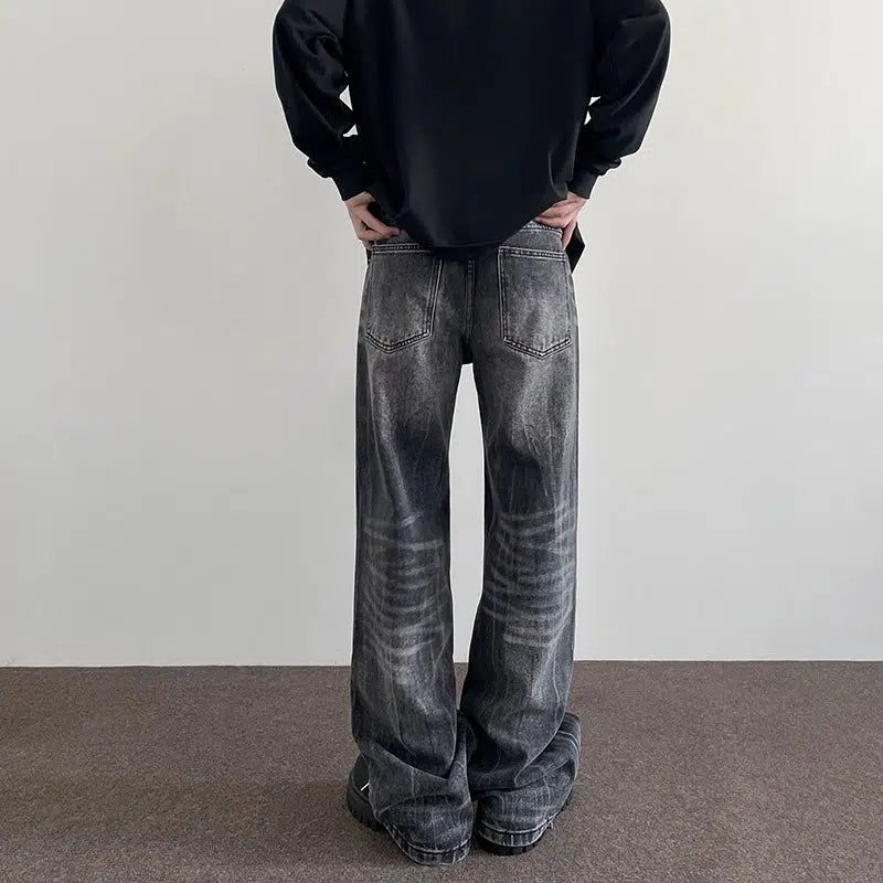 Washed Lightning Pattern Jeans