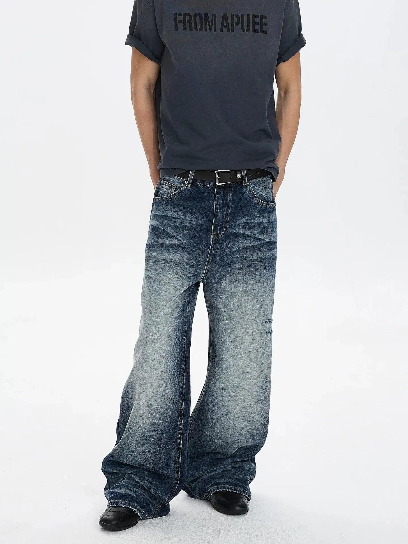Faded Grunge Straight Leg Jeans