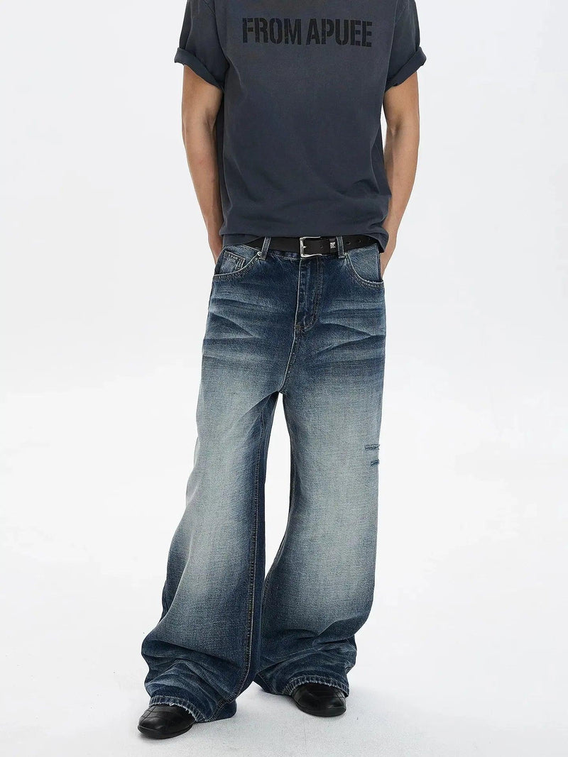 Faded Grunge Straight Leg Jeans