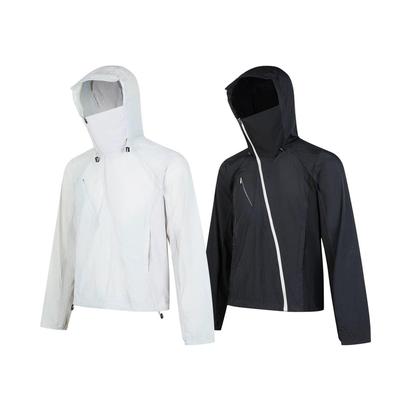 Diagonal Zip Hooded Nylon Jacket