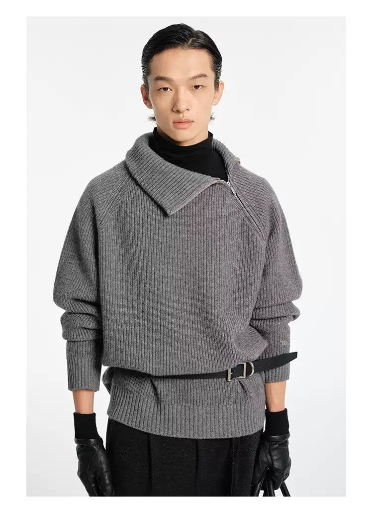 Side Zip Blend Woollen Knit Turtleneck