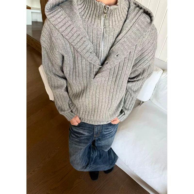 Layered Zip-Up Lined Hooded Sweater