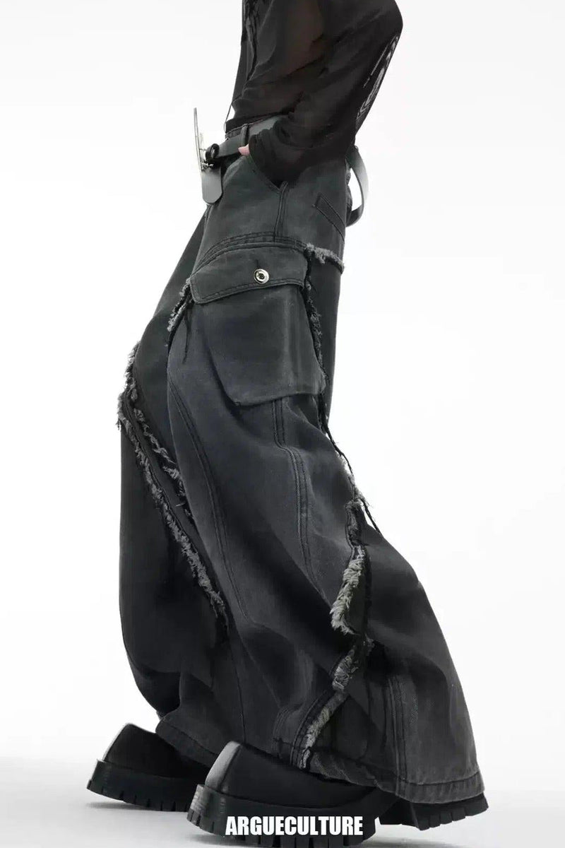 Frayed Line Wide Jeans