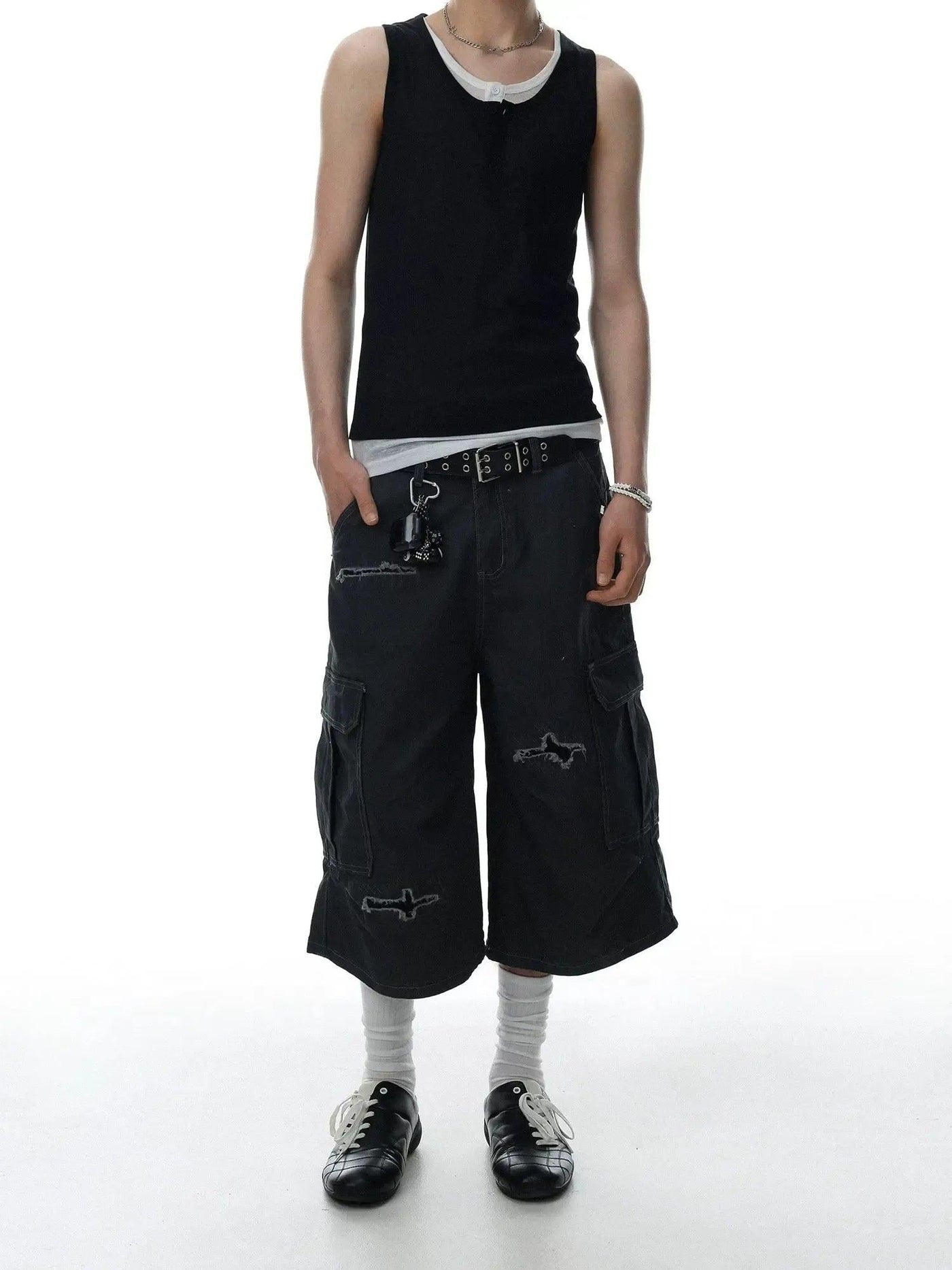 Distressed Patchwork Cargo Shorts