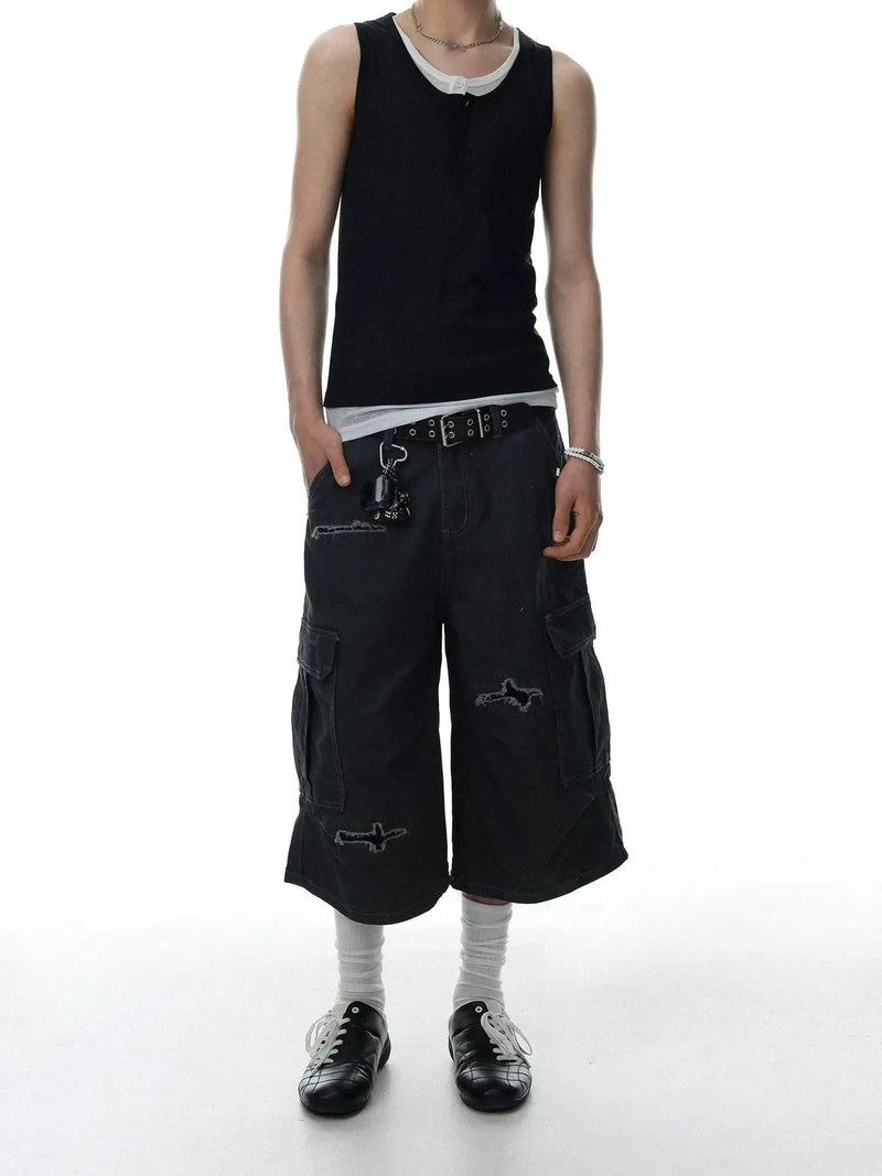 Distressed Patchwork Cargo Shorts
