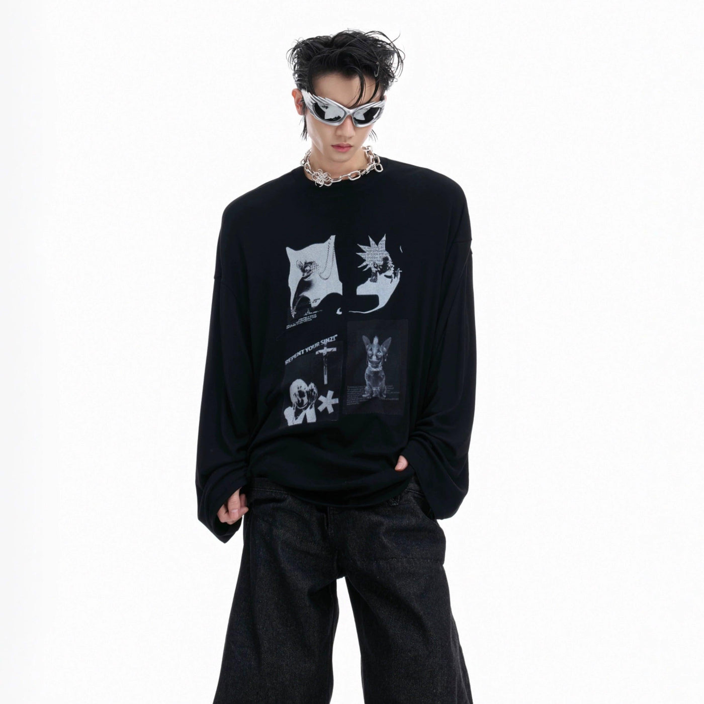 Collage Graphic Long Sleeve T-Shirt