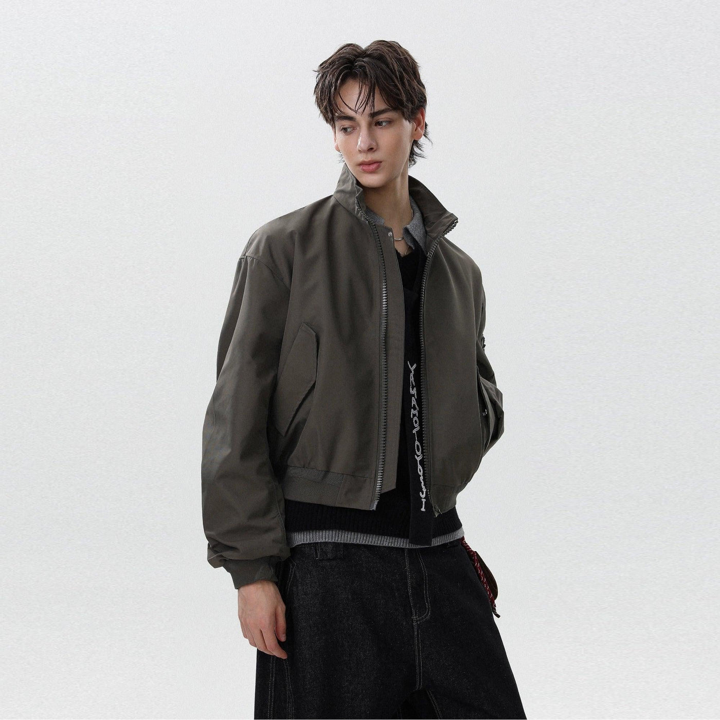 Plain Full-Zip Bomber Jacket