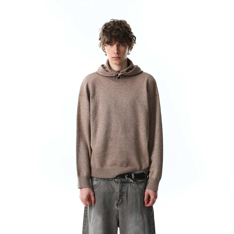 Solid Color Ribbed Knit Hoodie