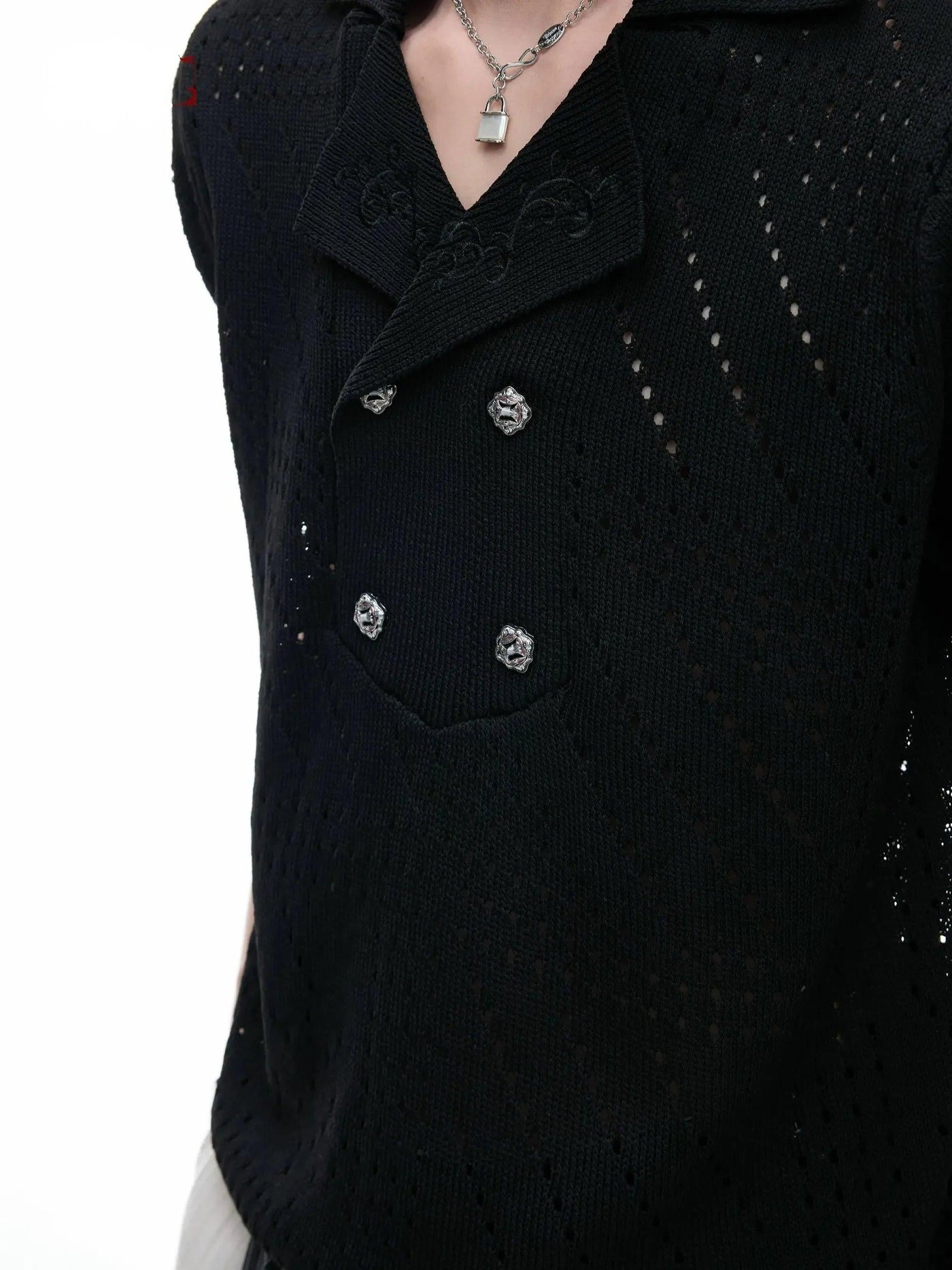 Patterned Cutout Knit Polo