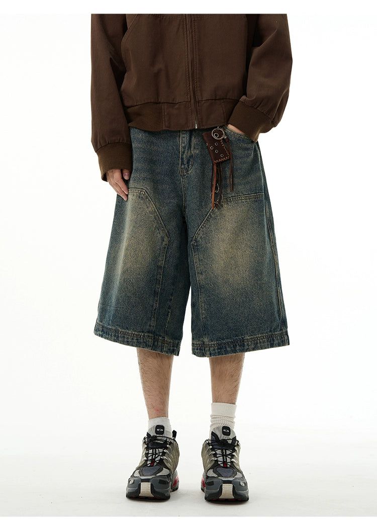 Washed Wide Denim Shorts