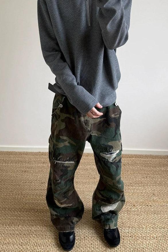 Stitches and Rips Camouflage Jeans