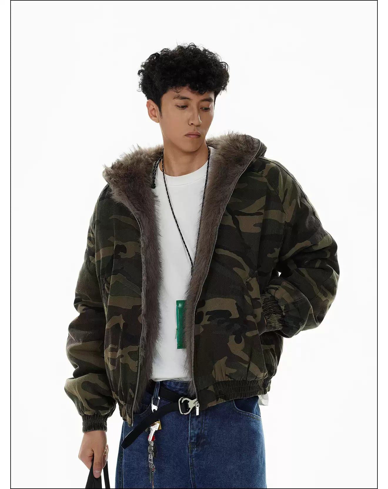 Fur Trimmed Hood Camouflage Jacket