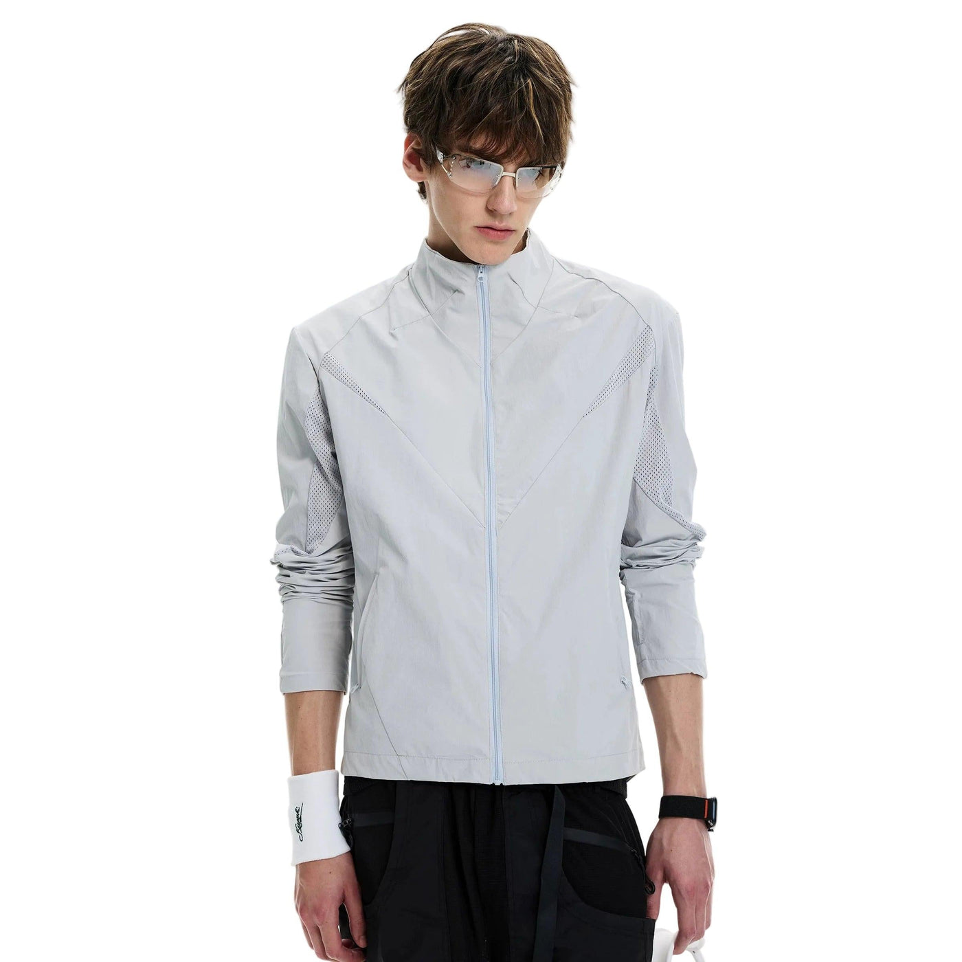 Mesh Spliced Sporty Zip-Up Jacket