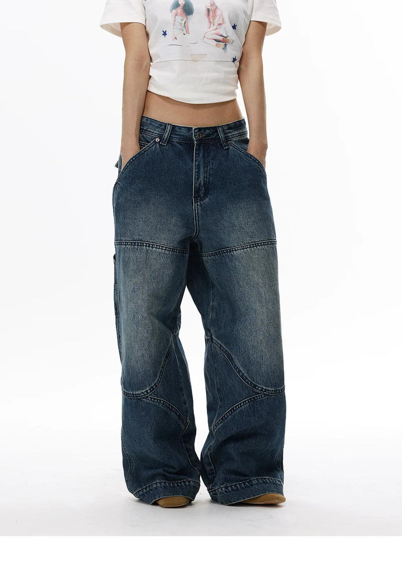 Washed Multi Seam Detail Jeans
