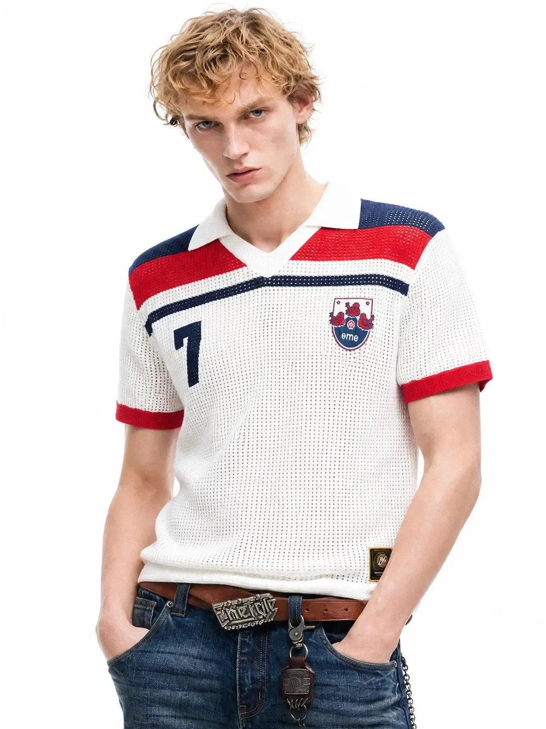 Contrast Hollow Mesh Soccer Polo