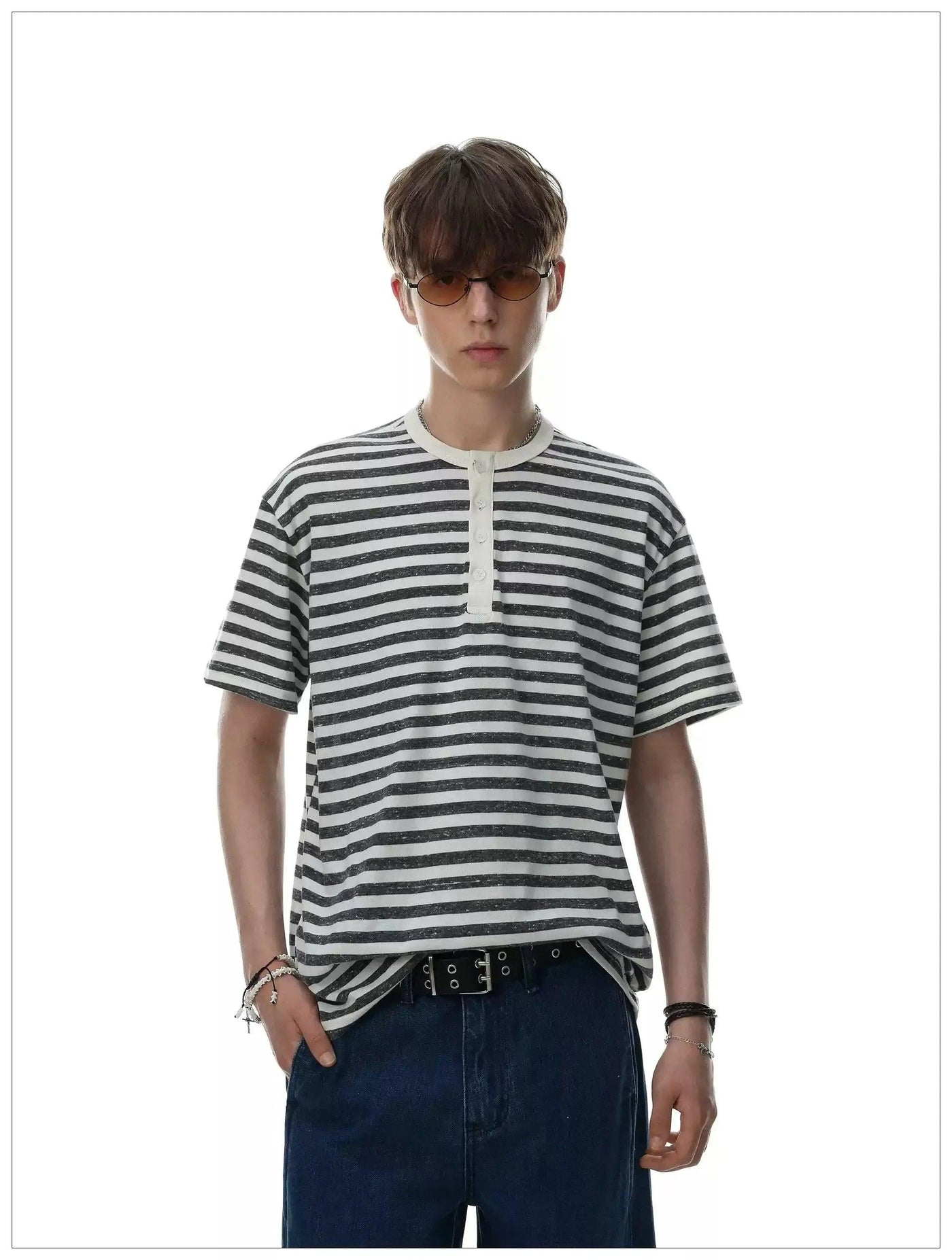 Striped Henley Collar T-Shirt