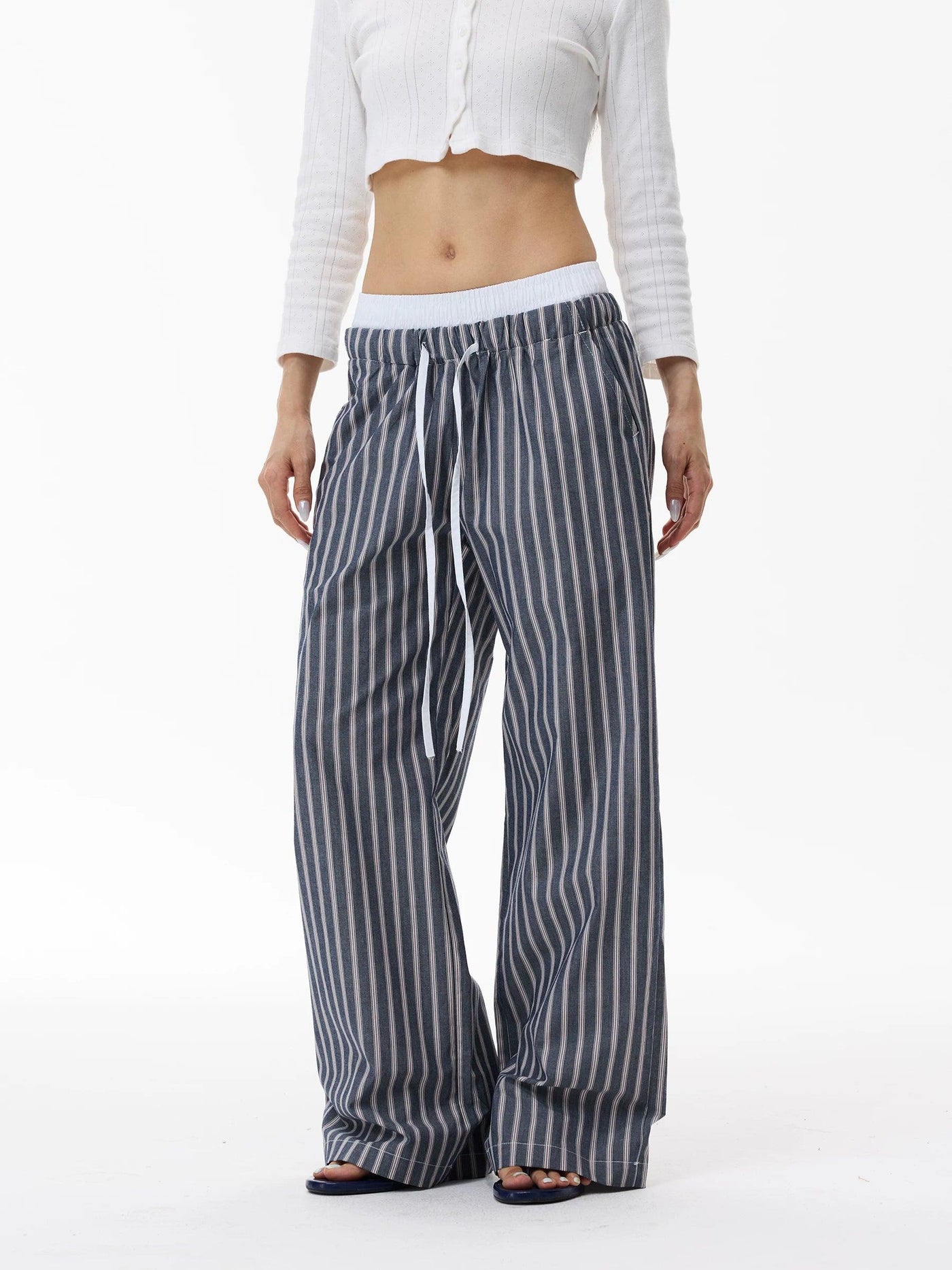 Contrast Waistline Striped Pants