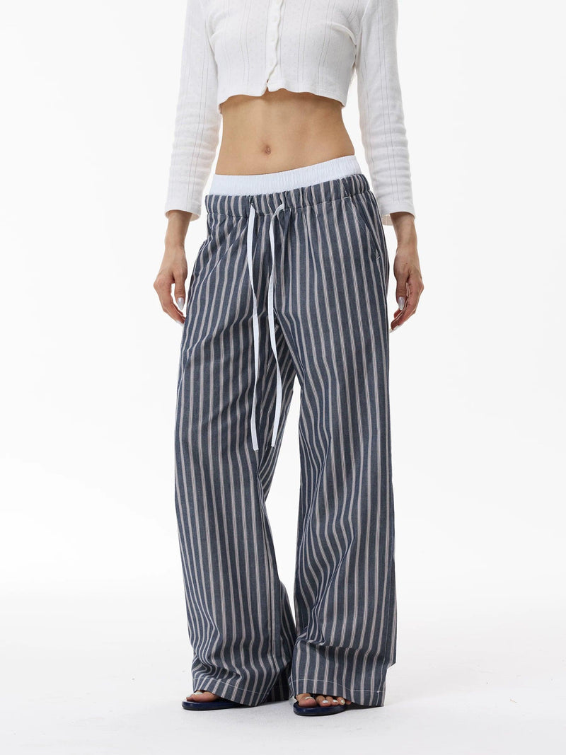 Contrast Waistline Striped Pants