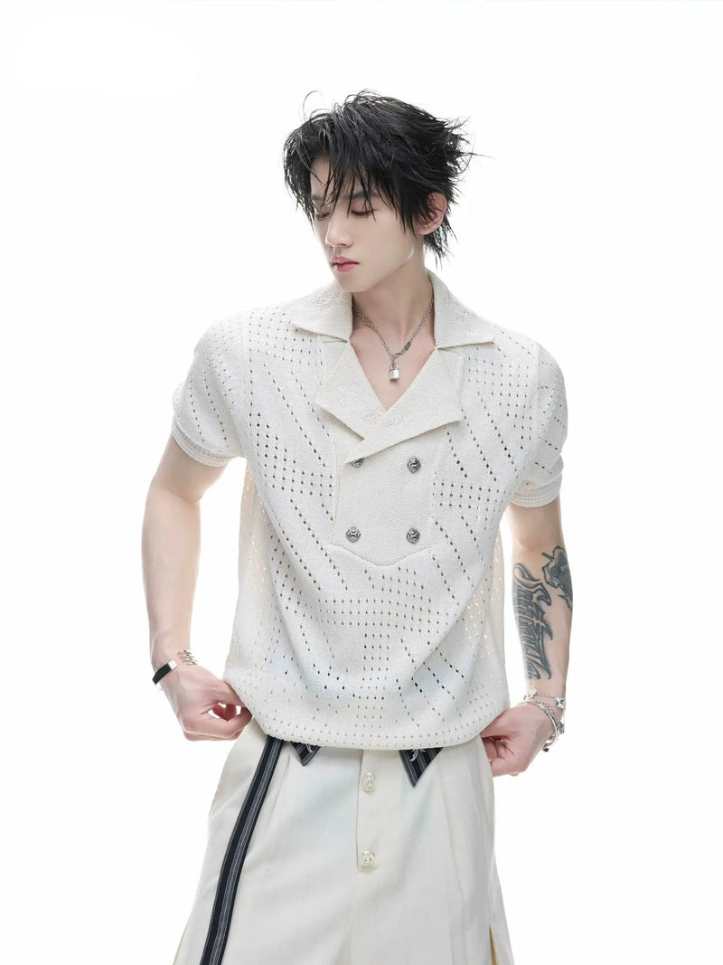 Patterned Cutout Knit Polo