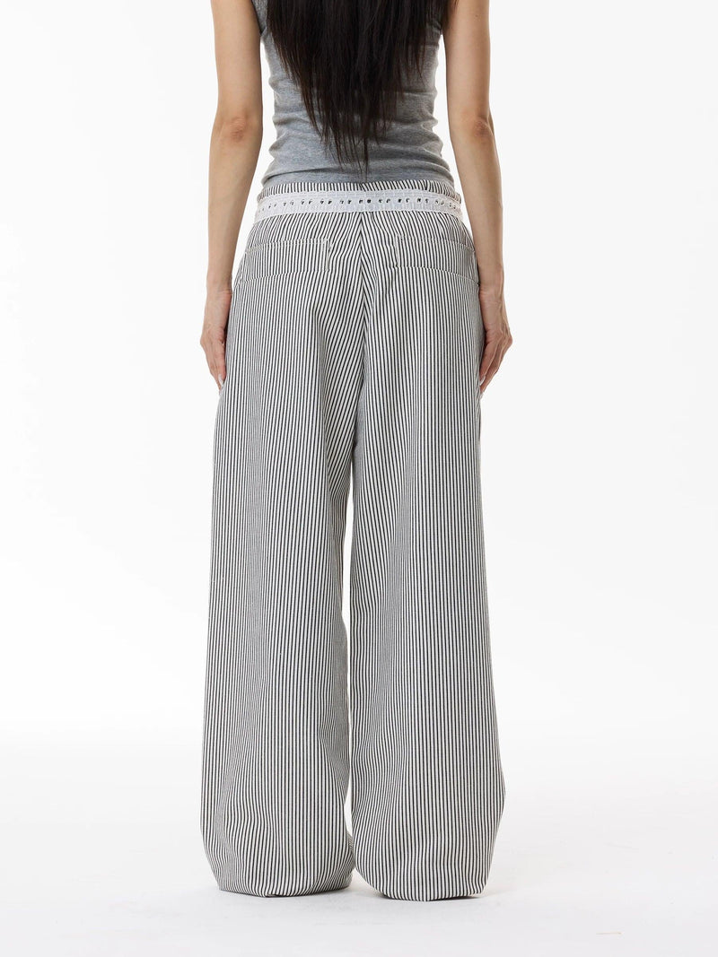Drawstring Wide Leg Striped Pants