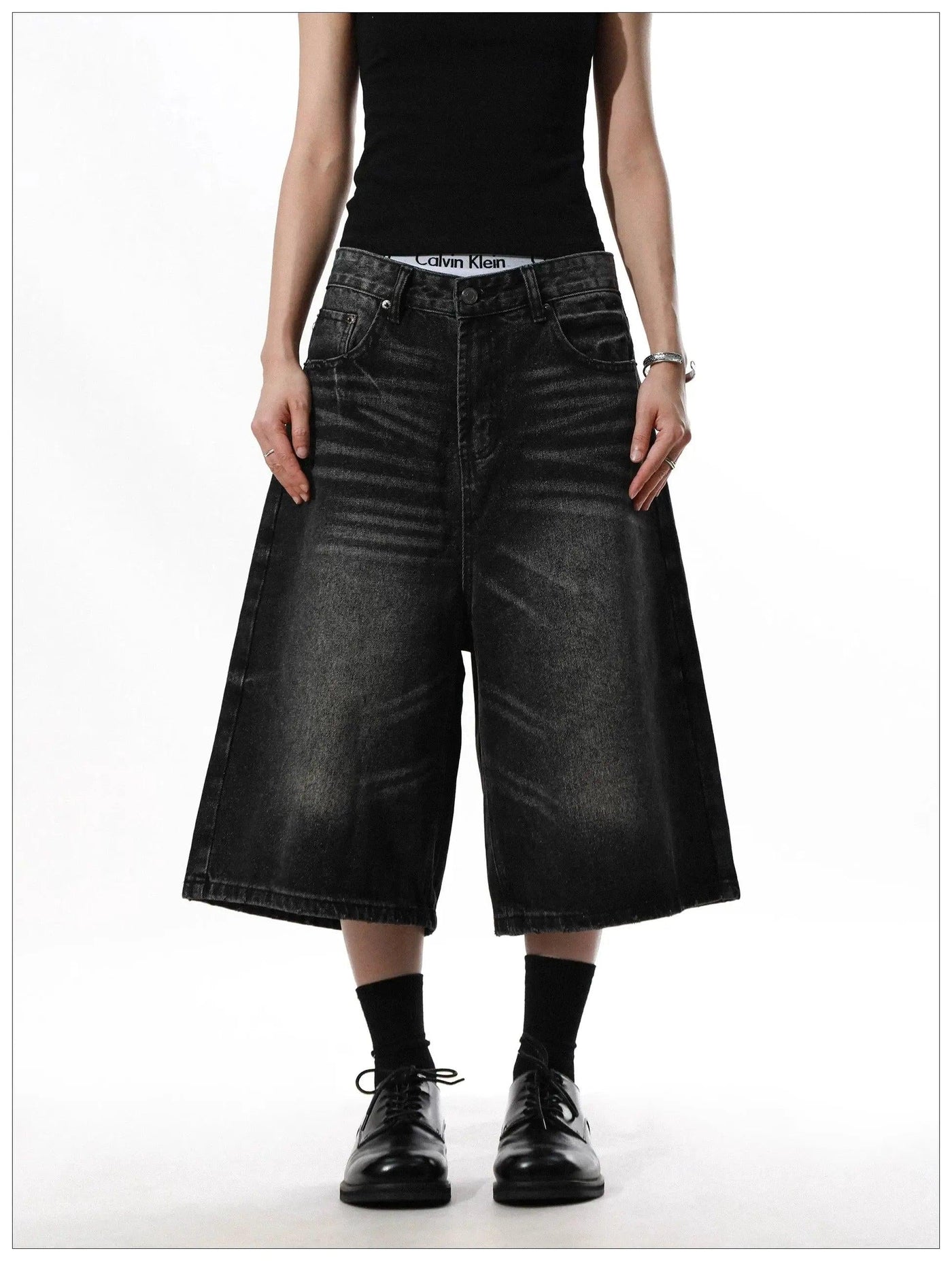 Whisker Faded Denim Shorts
