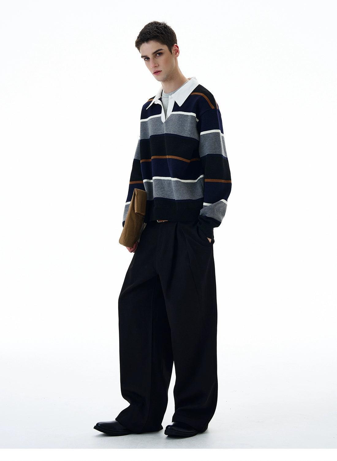 Striped Wide Bars V-Neck Polo