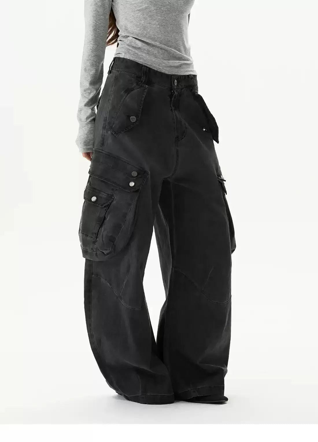 Washed Multi-Pockets Cargo Jeans