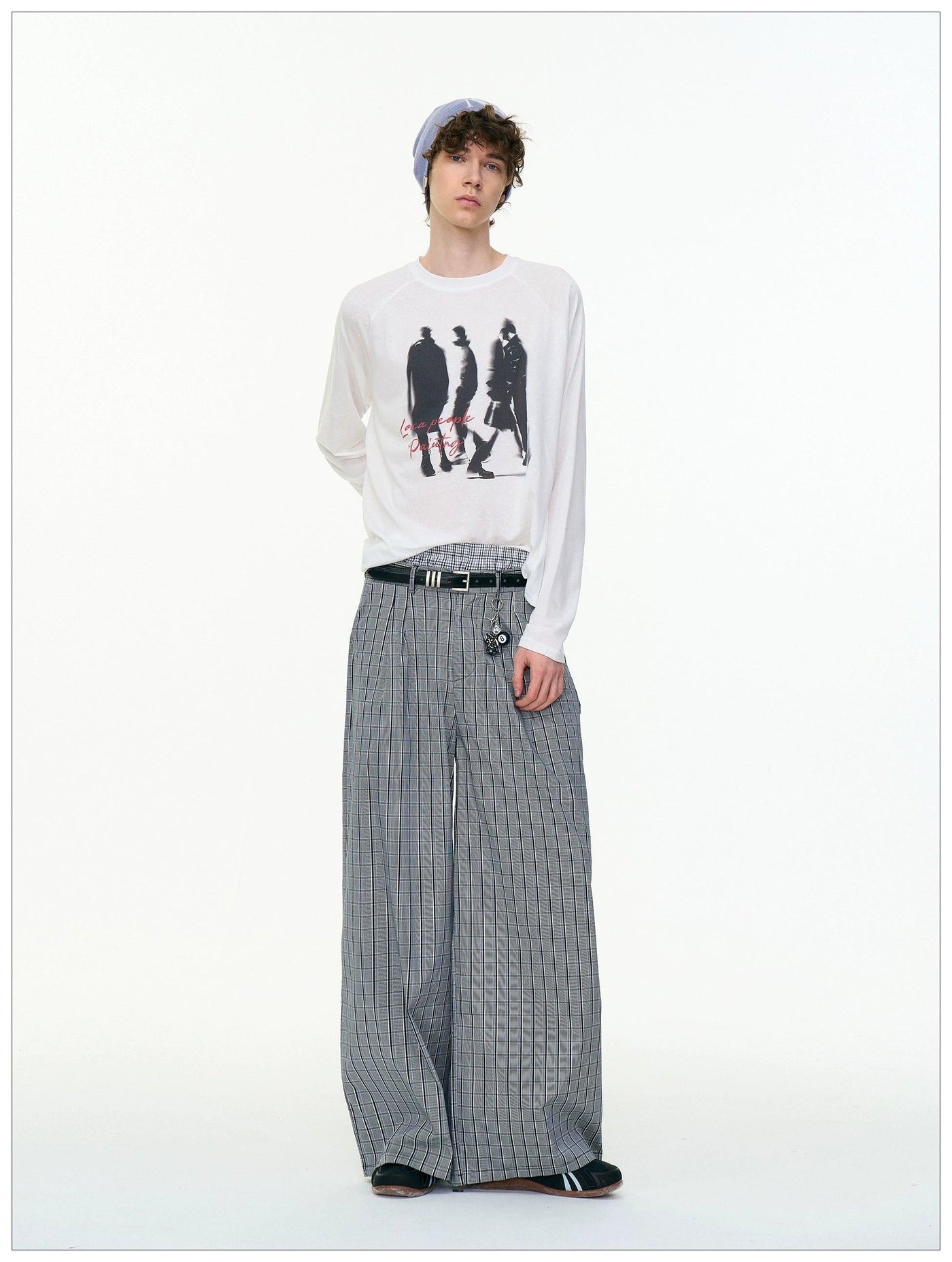 Plaid Pattern Straight Leg Wide Pants