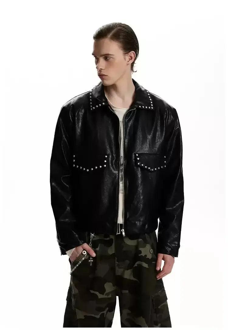Metal Detailing PU Leather Jacket