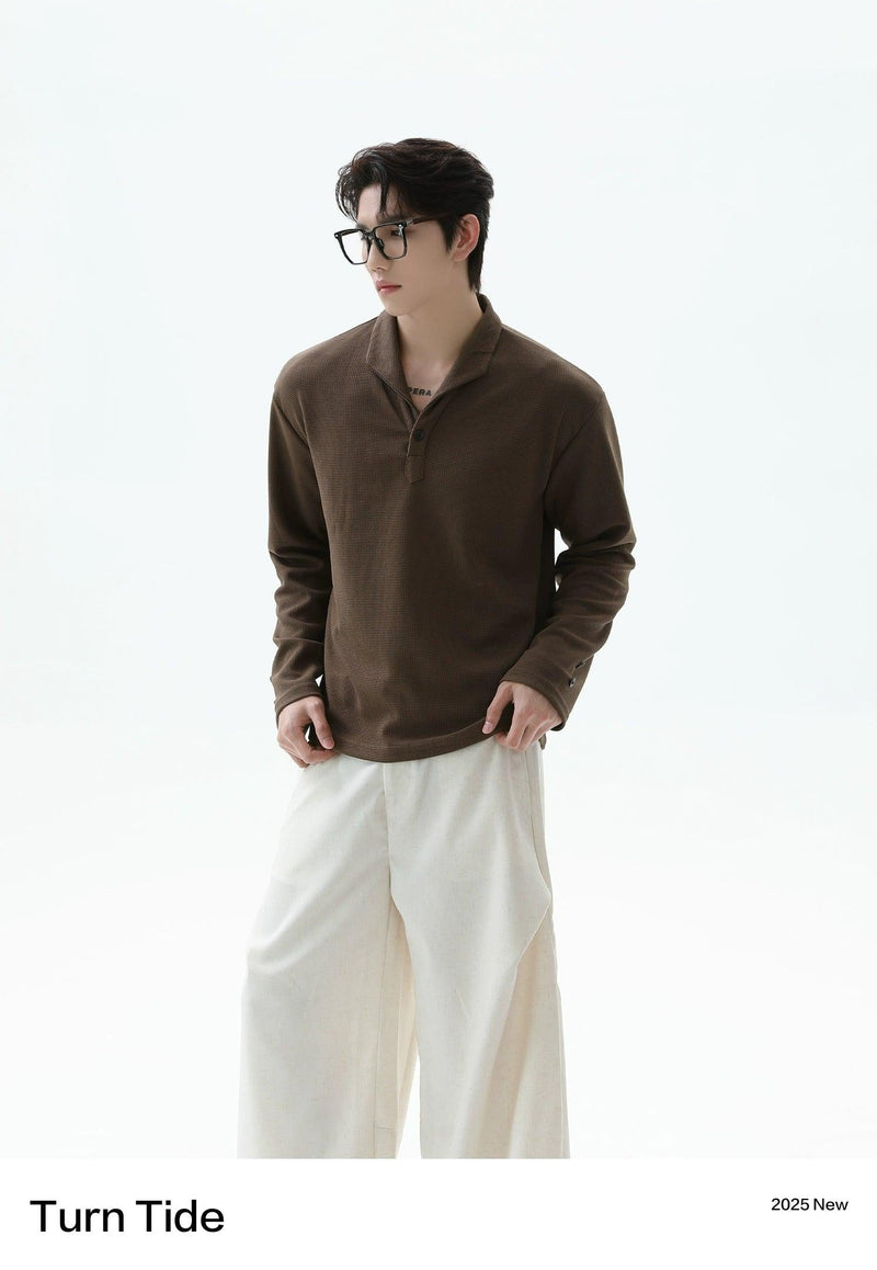 Waffle Textured Long Sleeve Polo