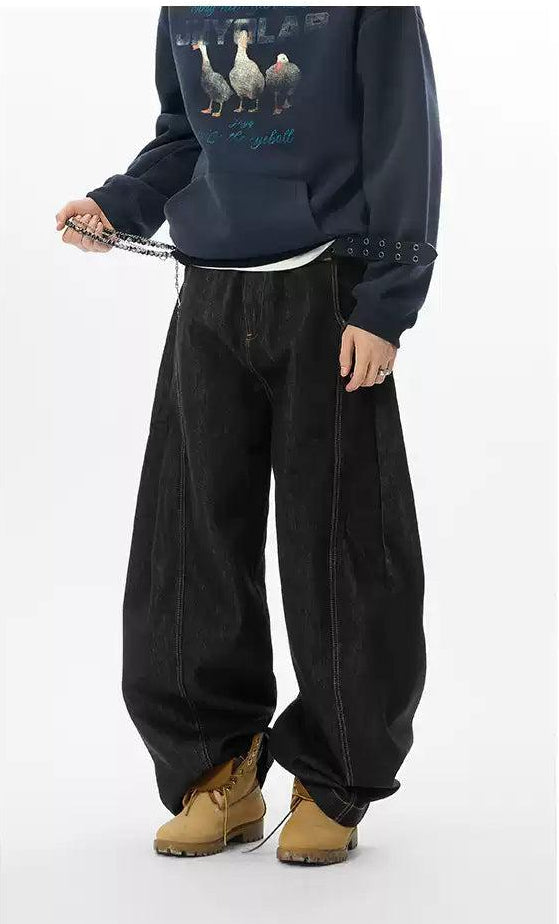Structured Side Pockets Barrel Jeans