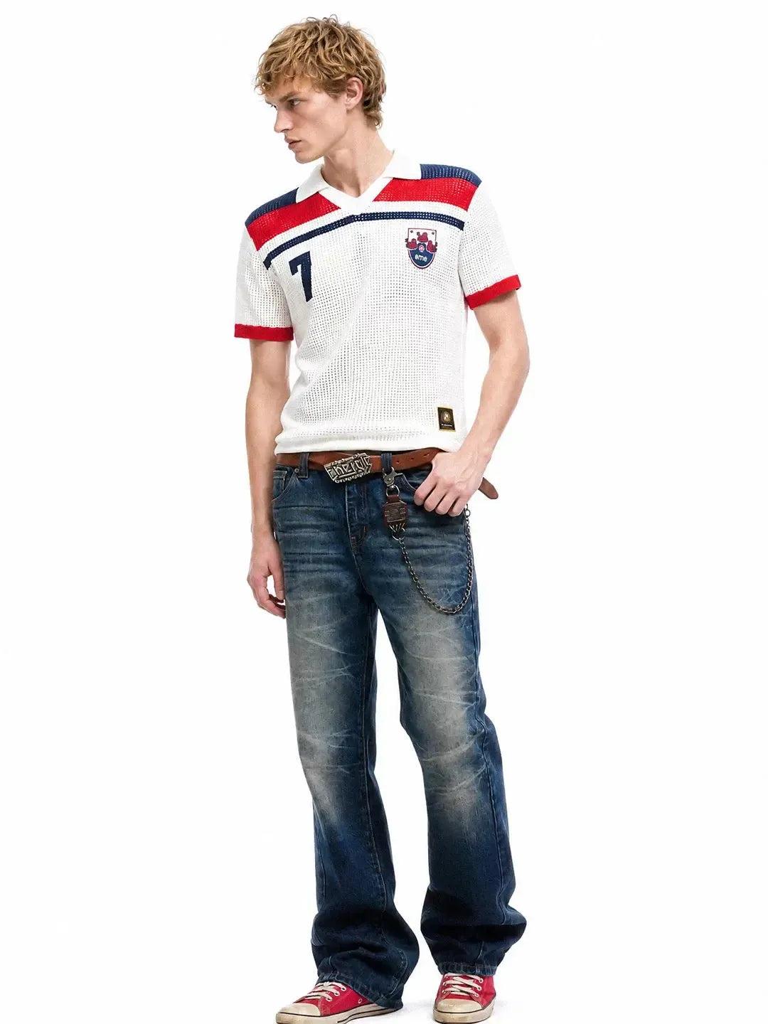 Contrast Hollow Mesh Soccer Polo