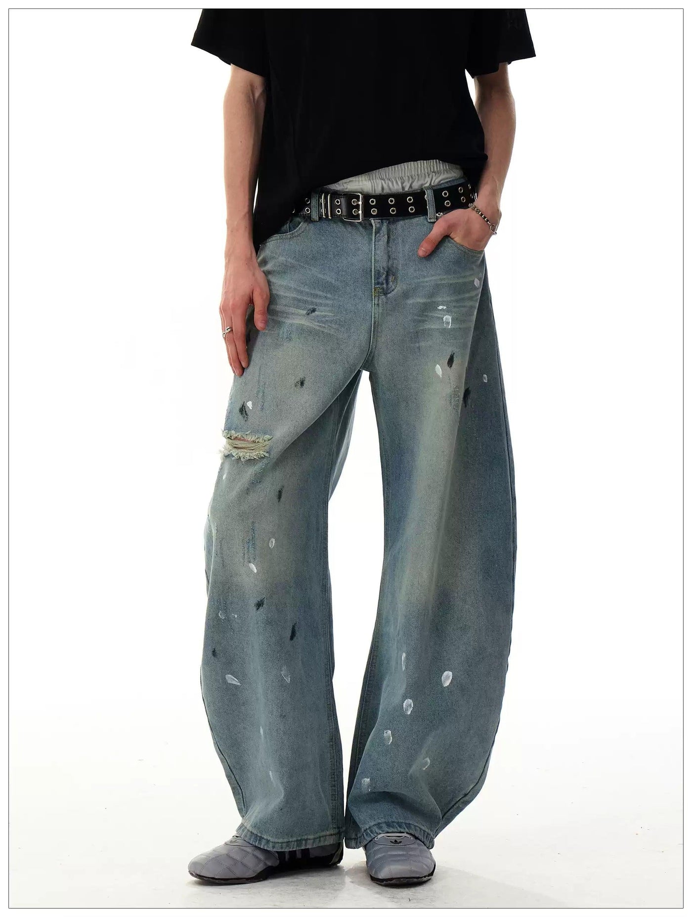 Faded Paint Details Straight Jeans