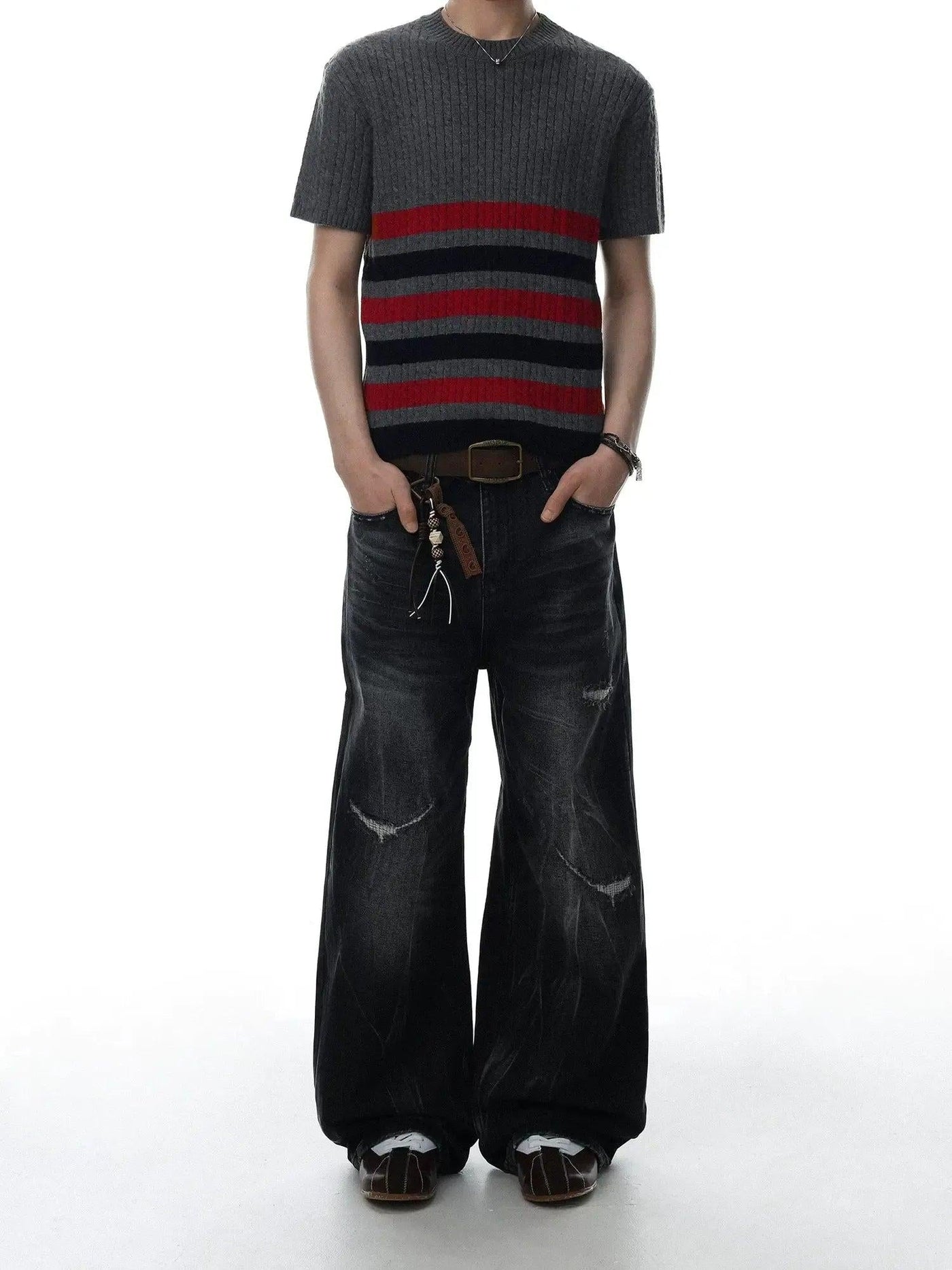 Distressed Washed Wide Leg Jeans