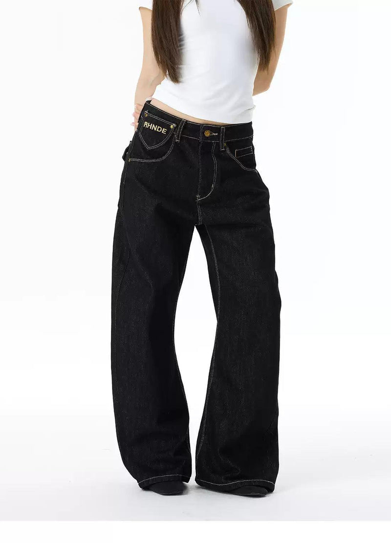 Back Strapped Embroidered Pockets Jeans