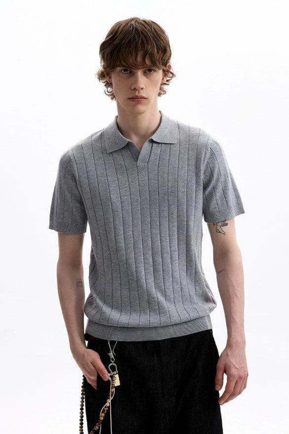Textured V-Neck Knit Polo
