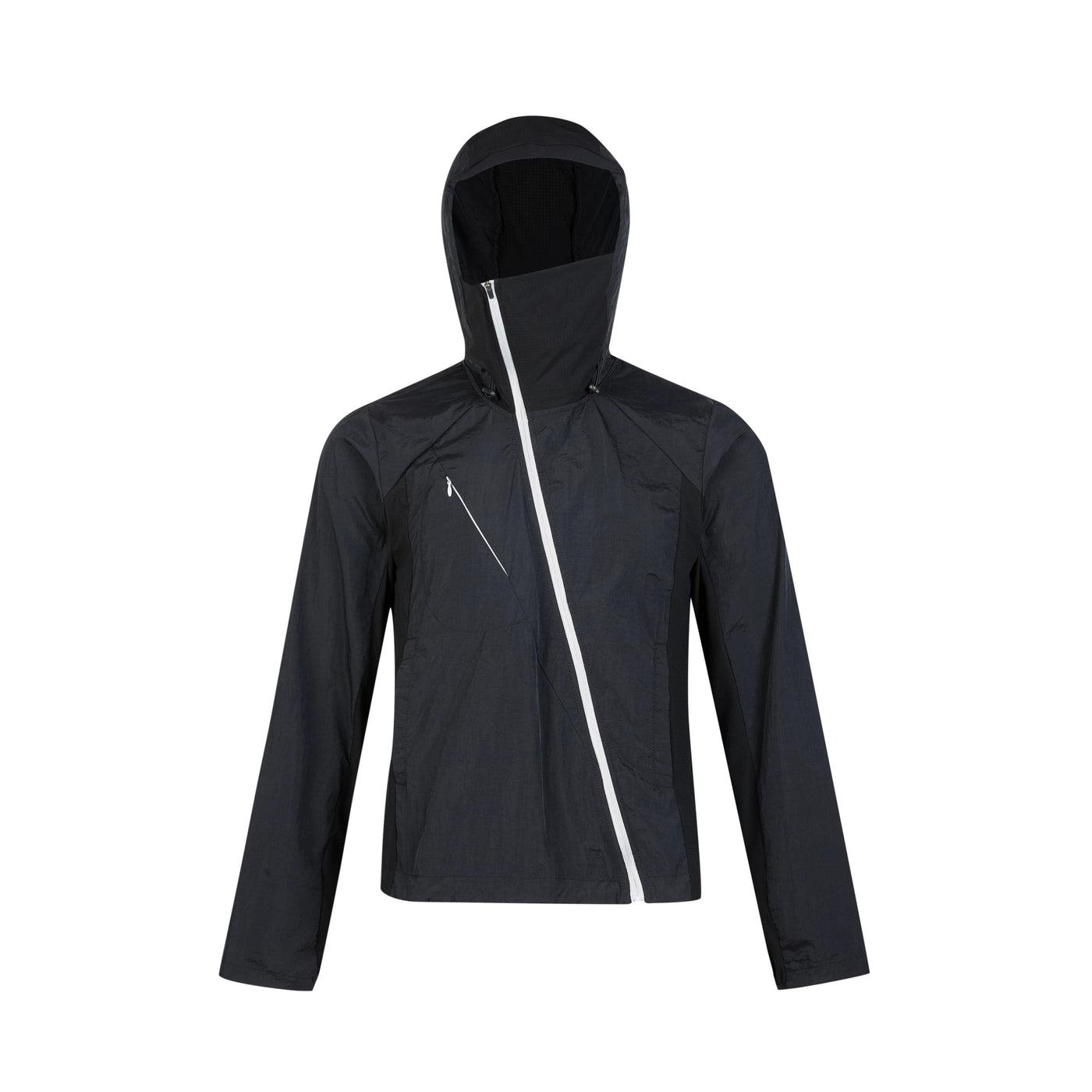 Diagonal Zip Hooded Nylon Jacket