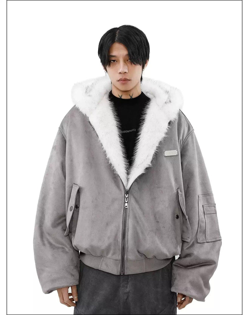 Reversible Fur Micro Suede Hooded Jacket