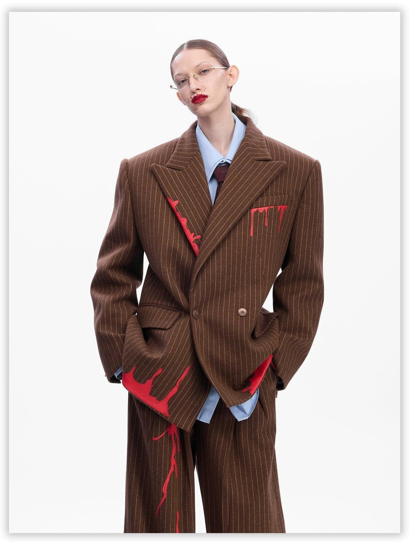 Drip Contrast Striped Blazer & Pleated Pants Set