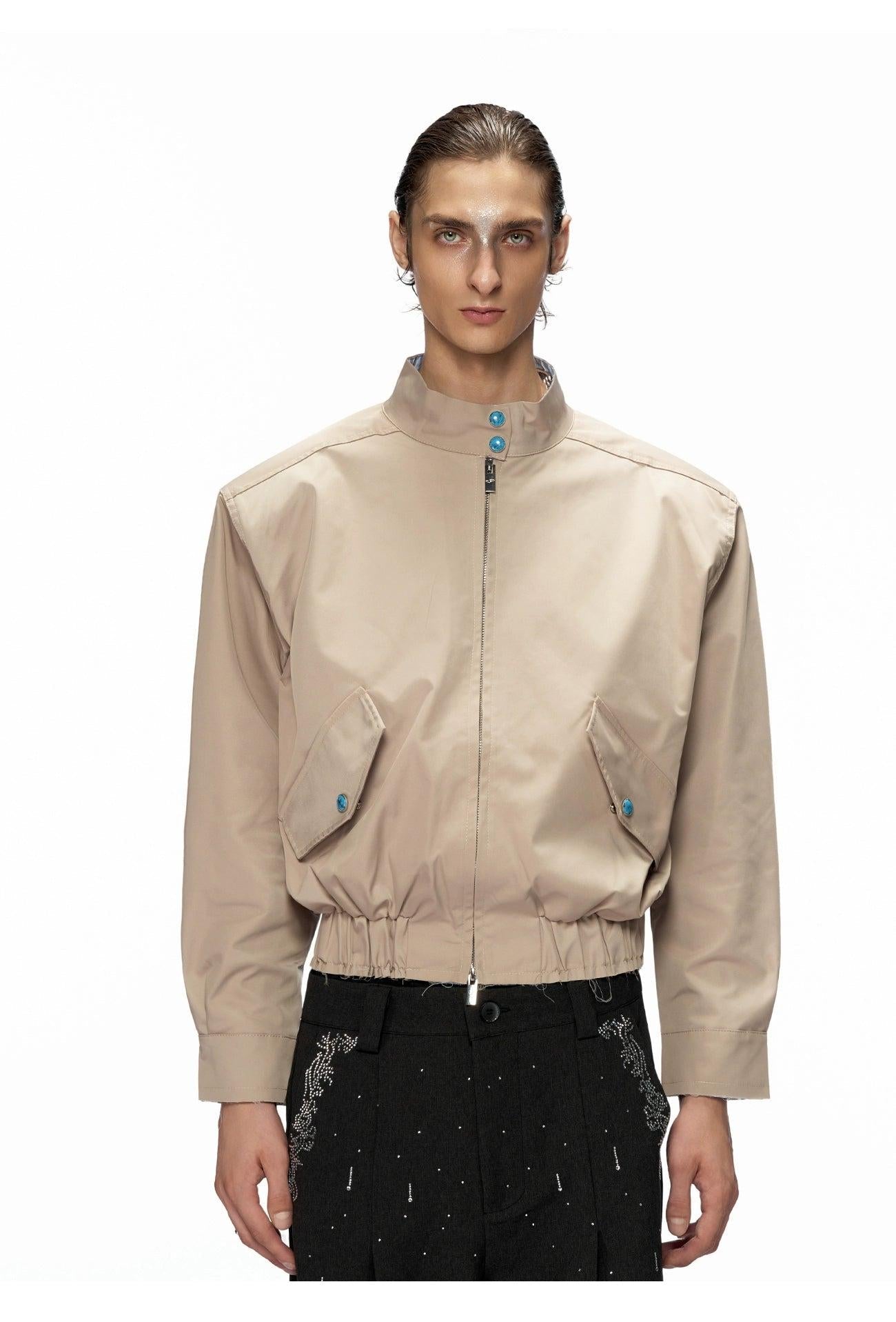 Stand Collar Striped Boxy Jacket