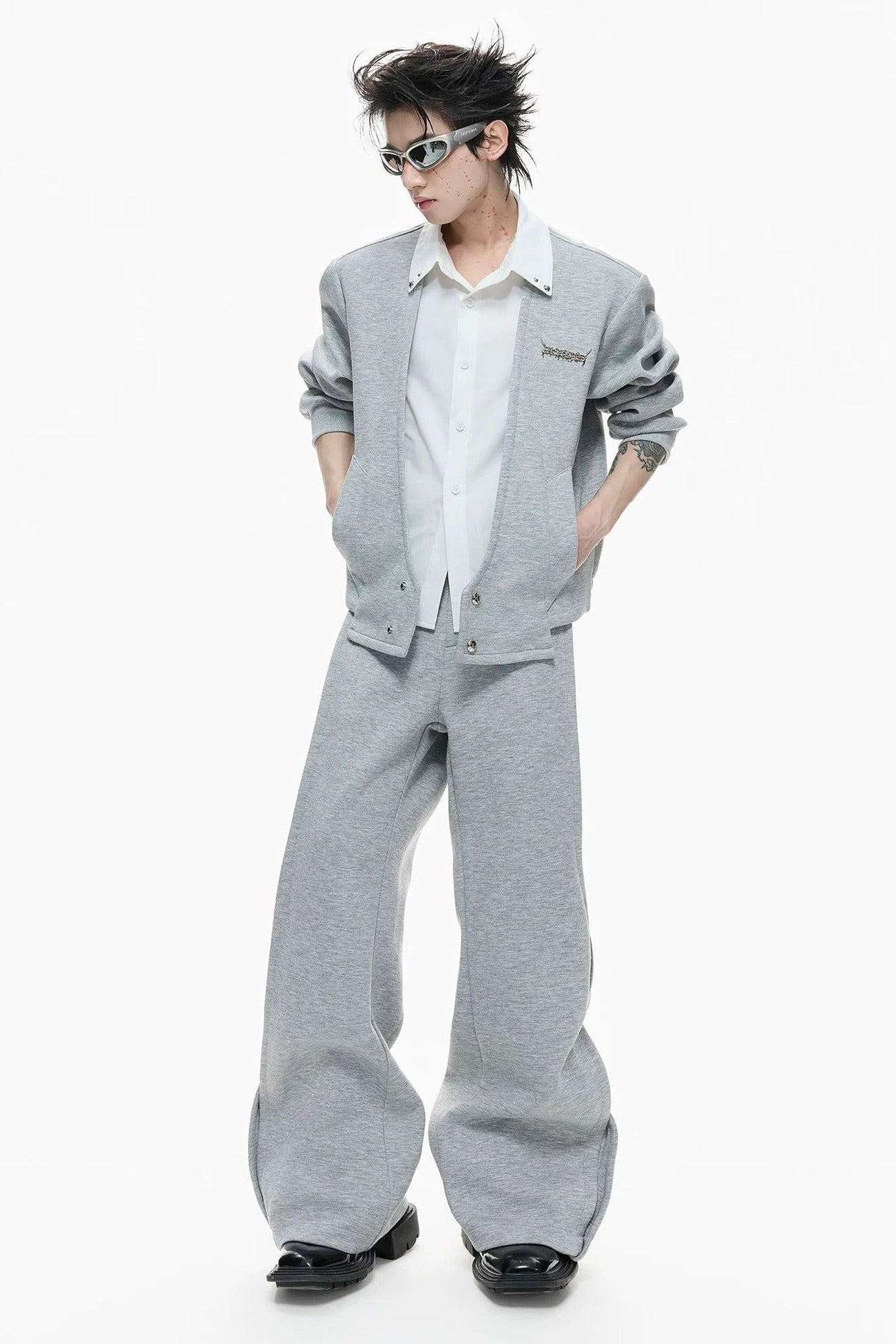 Shirt Layered Cardigan & Structured Sweatpants Set