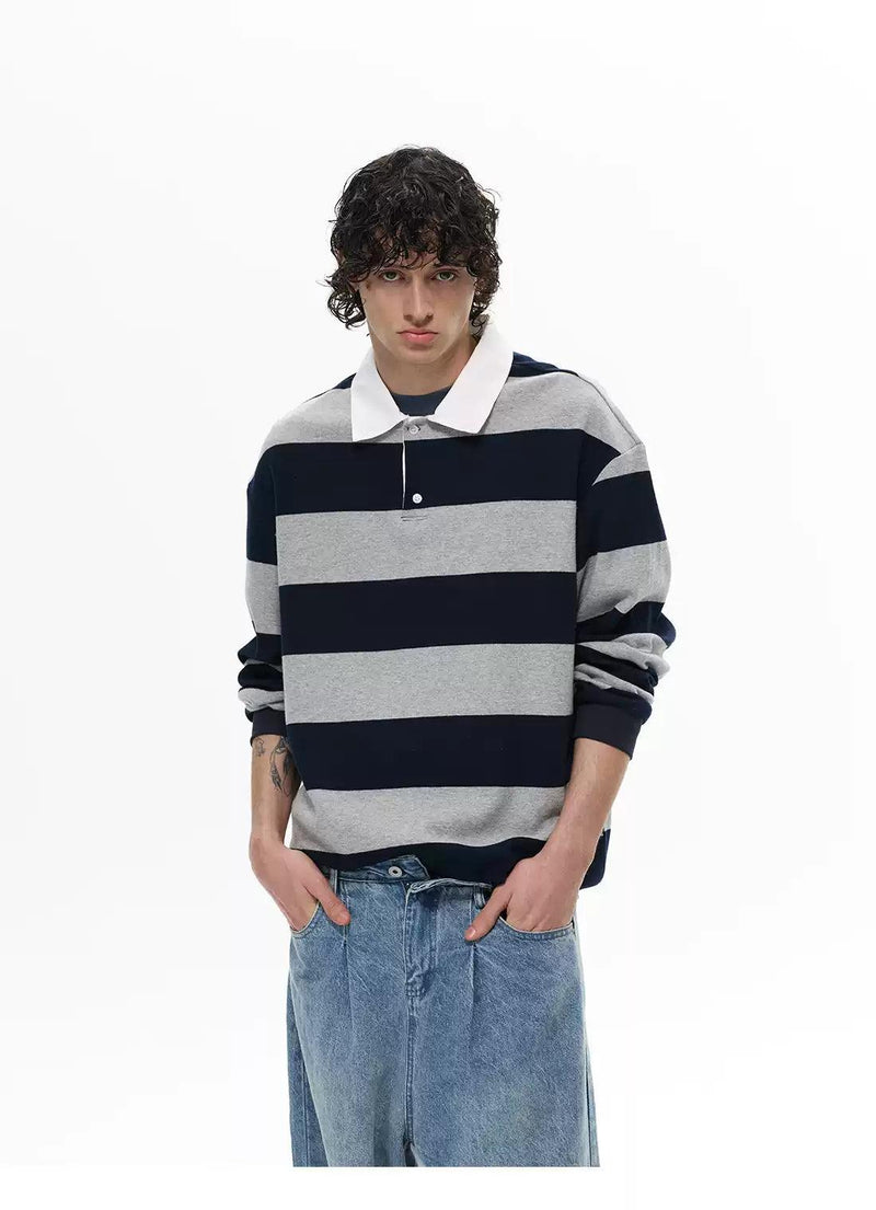 Wide Stripes Long Sleeve Polo