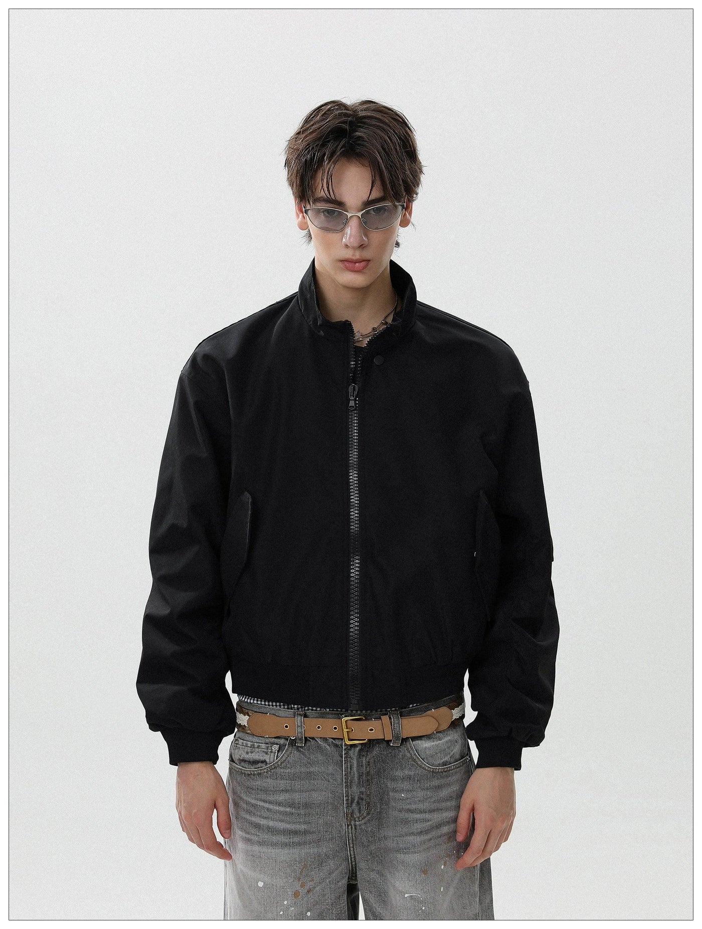 Plain Full-Zip Bomber Jacket