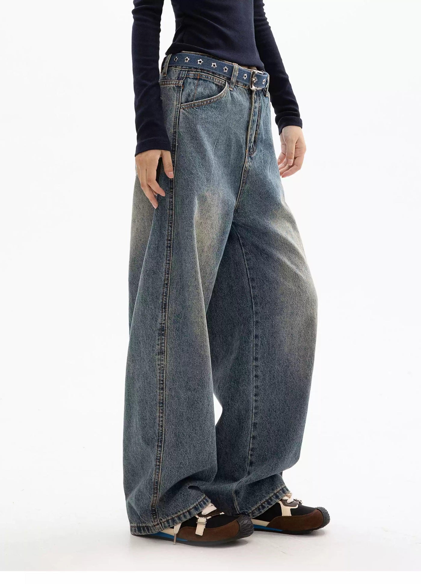 Washed Faded Straight Leg Jeans