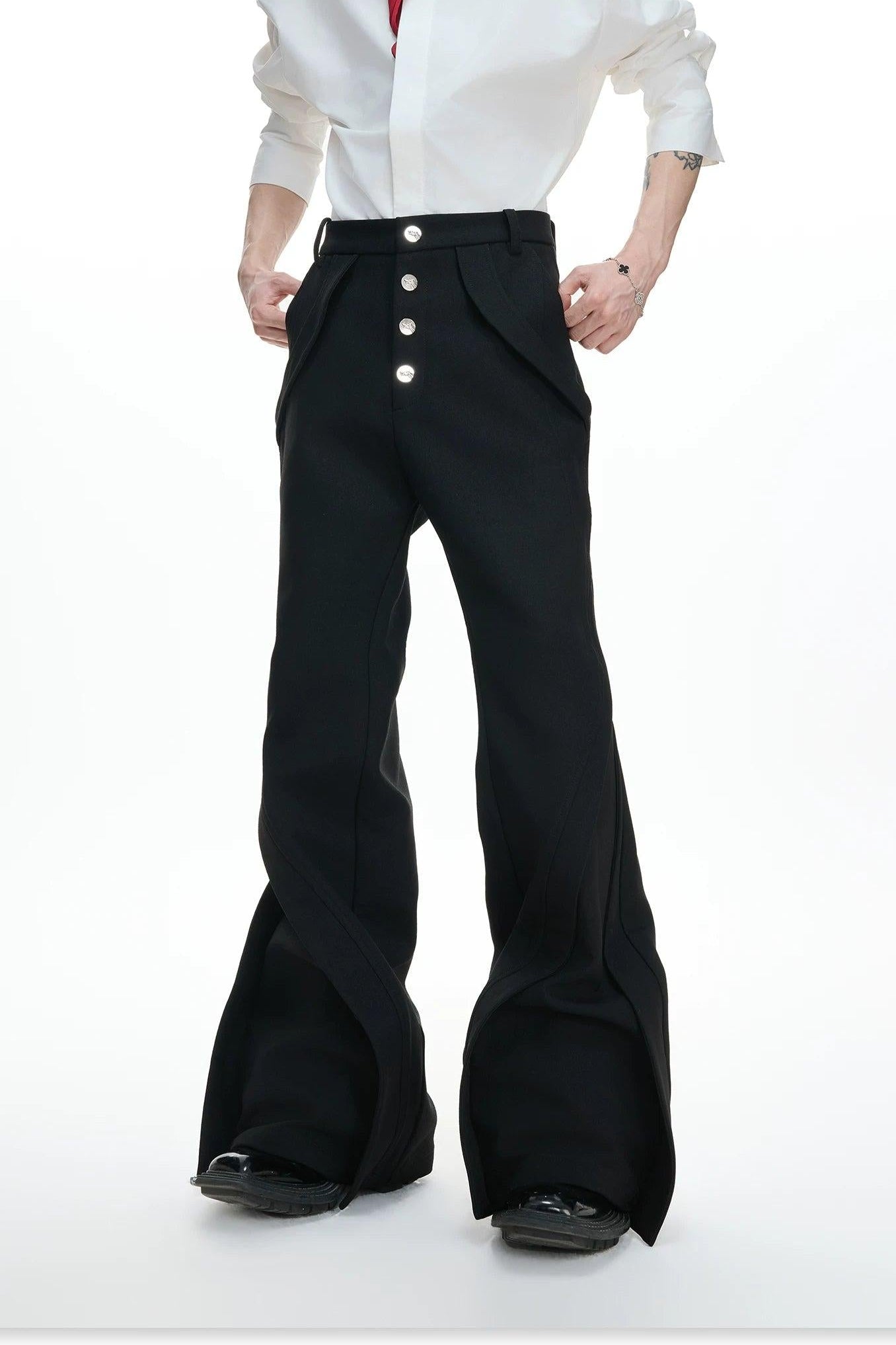 Decorated Buttons Structured Flare Pants