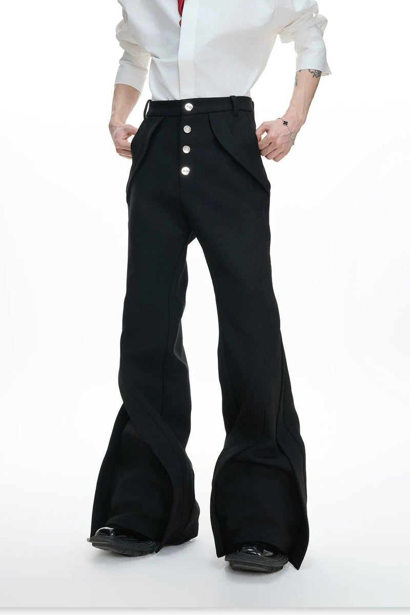 Decorated Buttons Structured Flare Pants